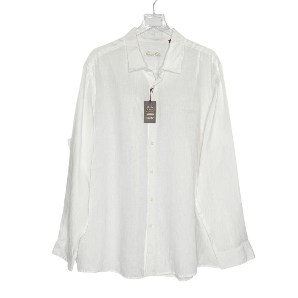 Tasso Elba White Long Sleeve Button Down Shirt XXL NEW 100% Linen Travel